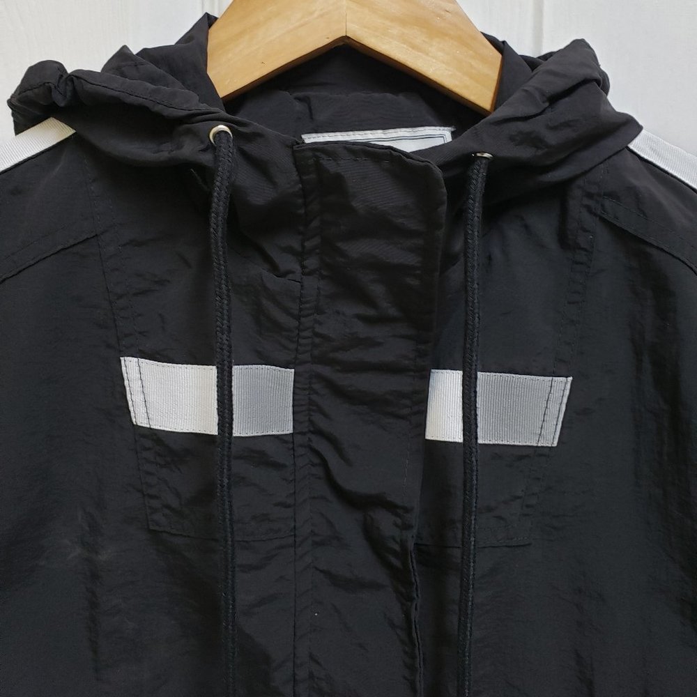 Ashley Windbreaker Women S Hooded Nylon Pullover Black White 1/2 Zip Lightweight - Picture 6 of 10